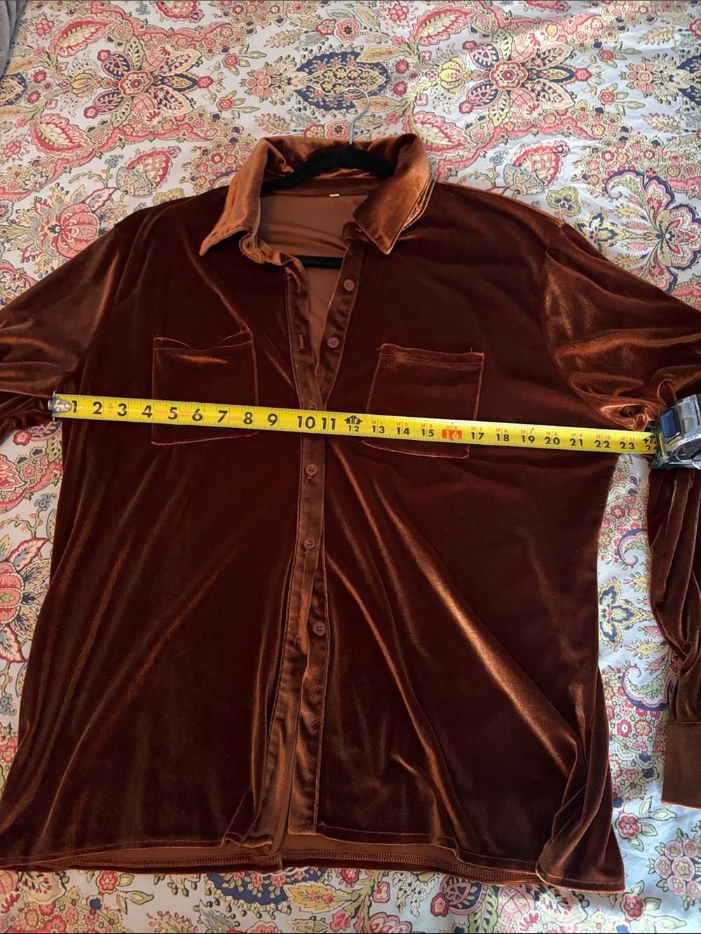 Brown Velvet Button-Up Shirt - Picture 5 of 5